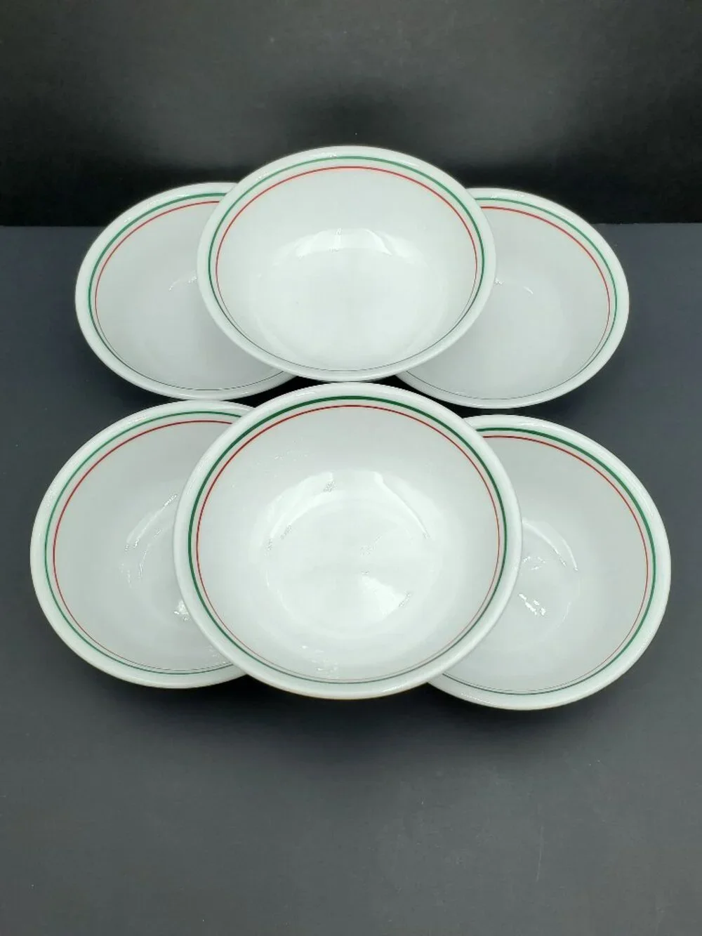 Corelle Winter Holly Soup Cereal Bowls White Bowls with Green & Red Bands